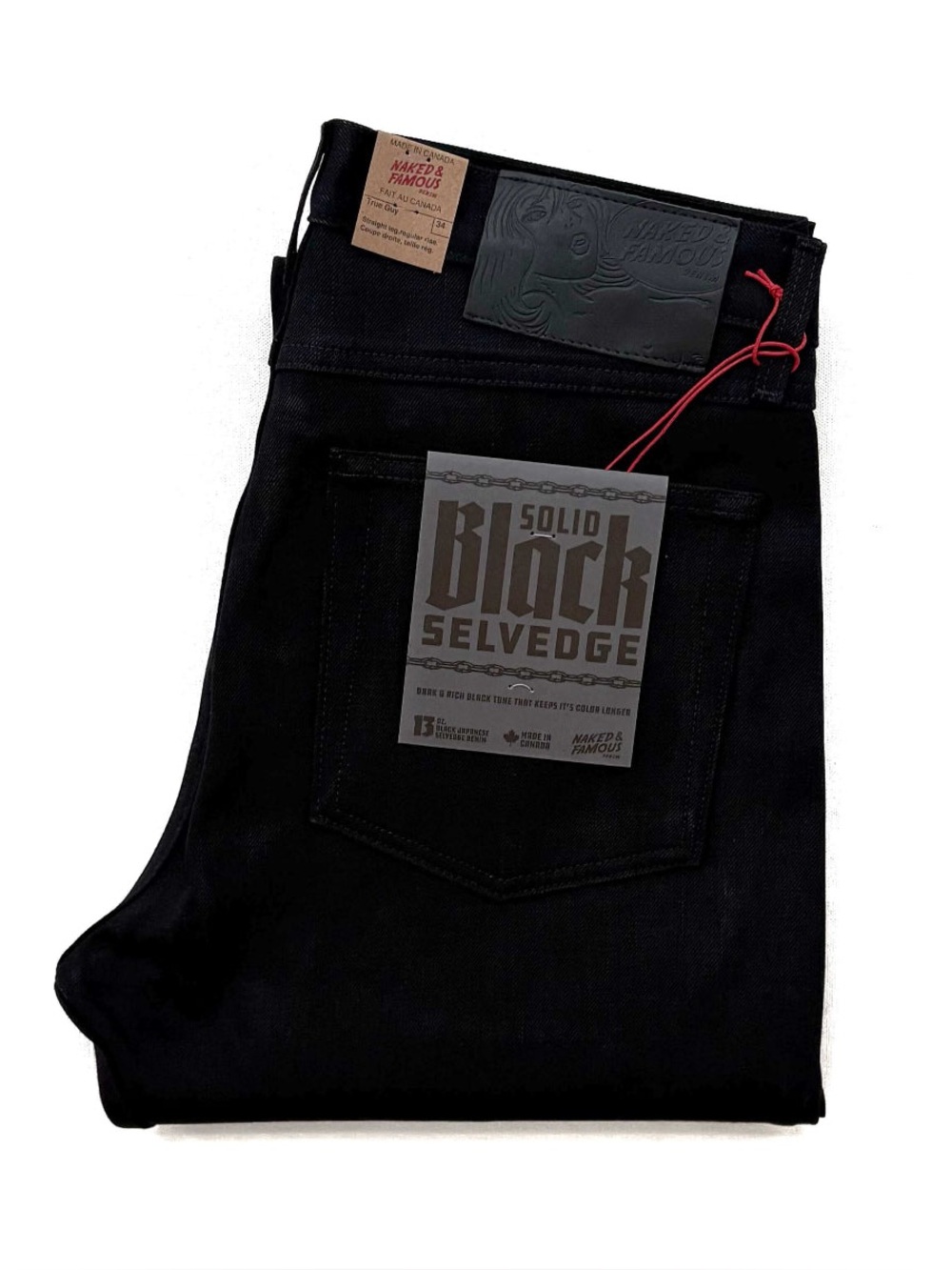 NWT Naked & Famous True Guy Solid Black Selvedge Denim